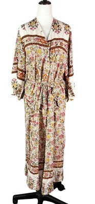 #ad Natural Life Sz S M Pink Brown Floral Wrap Tie Waist Peasant Kimono Maxi Dress $35.97