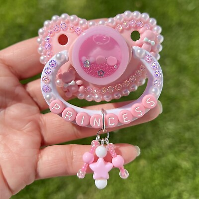 #ad Princess Pink amp; White Resin Shaker Adult Sized Pacifier LITTLE SPACE Deco Paci C $56.00