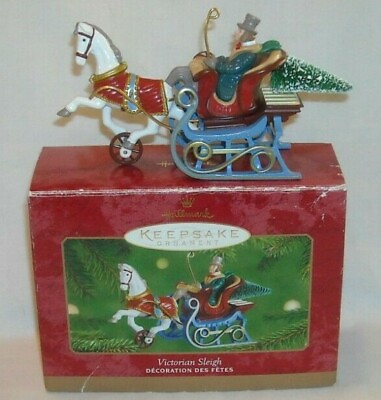 #ad HALLMARK METAL VICTORIAN SLEIGH PULLED BY HORSE CHRISTMAS ORNAMENT 2001 $12.99