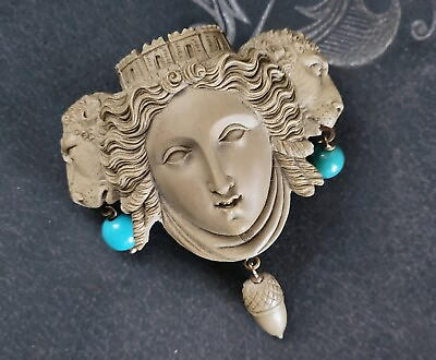 #ad Antique Grand Tour Lava Cameo brooch gold turquoise 1860s AU $2700.00