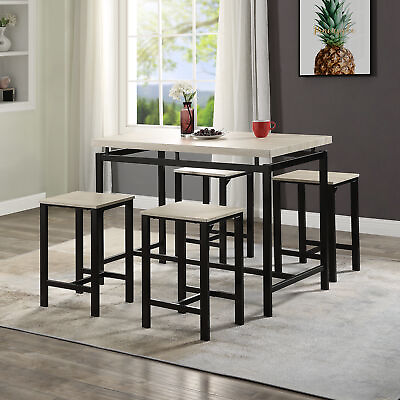 #ad 5Pcs Home Dining Chair Table Set 1pc Bar Dining Table with 4 Chairs amp; Counter $255.99