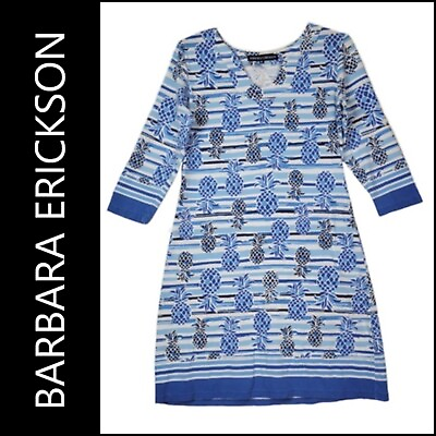 #ad Barbara Ericson Women Blue Stretch Sheath 3 4 sleeves Dress Size Medium M $25.95