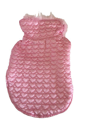 Simply Dog Pink Quilted Hearts Satin Fabric Fur amp; Fleece lined Dog Coat Size S $18.00