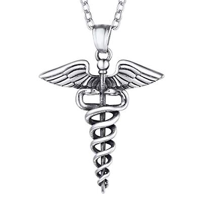#ad Stainless Steel Caduceus Angel Nursing Themed Pendant Nurse RN Necklaces for ... $15.19