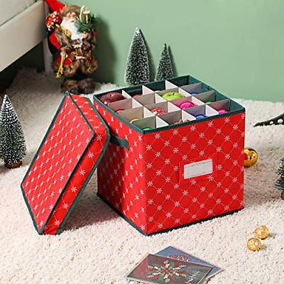 Christmas Ornament Storage Box Holiday Ornaments Container With Lid Holiday Deco $14.39