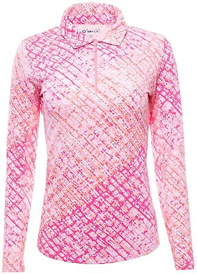 #ad IBKUL Liz Long Sleeve Polo Top Pink Coral Zip Pullover S M UPF 50 Golf Shirt $63.99