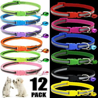 #ad 12PCS Lot Small Dog Collars Pet Cat Puppy Nylon Collar Neck Adjustable Buckle $11.20