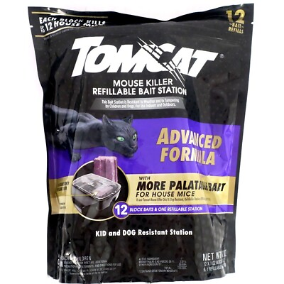 #ad Tomcat Advanced Formula Mouse Killer 1 Bait Station 12 Refills Pet Kid Safe $17.50