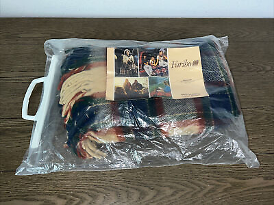 #ad Vintage FARIBO Plaid Acrylic Fringe Blanket 50#x27;#x27;x60#x27; NOS $19.99