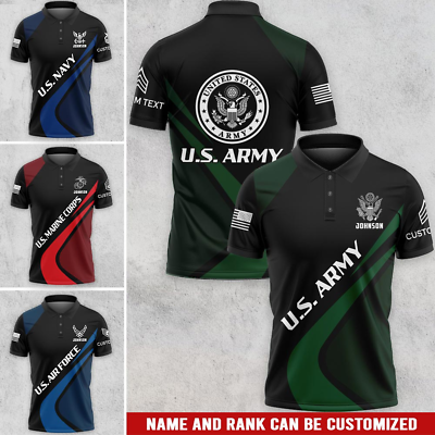 #ad Custom Name US Veteran Patriotic Polo Shirt Day Memorial Day Gift For Mens Dad $28.99