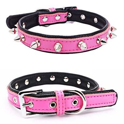 #ad Cool Genuine Leather Spiked Studded Dog Pet Collars for Small Medium Dogs Cat... $17.12