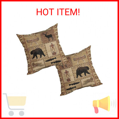 #ad Rustic Bear Deer Moose Throw Pillow Cover 18x18 Inch Wildlife Cabin Linen Case 2 $20.00
