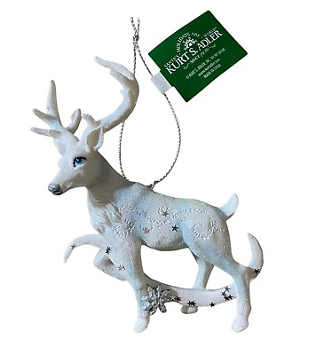 #ad Kurt Adler Winter STAG Snowflake resin Christmas Ornament White Blue 4.5 in $10.89