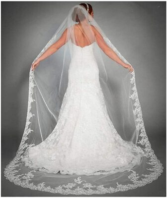 #ad Yalice Women#x27;s Applique Bride Wedding Veil Long Chapel Length 1 Tier Bridal Veil $25.99