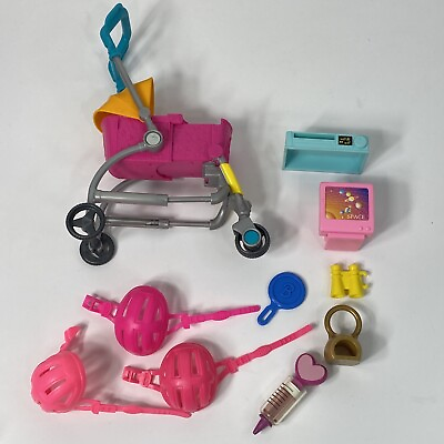 #ad Barbie Doll Accessories Lot Pet Stroller Helmet VCR CRT TV Computer Binoculars $9.96