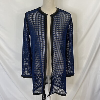 #ad Elie Tahari Reversible Jacket Mesh Sheer Soho Leather Trim Size XS Womens $149.99