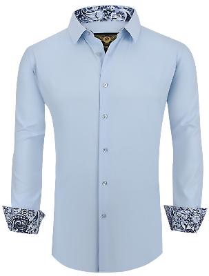 #ad Mens PREMIERE LIGHT BLUE Long Sleeve BUTTON UP Dress Shirt 4 Way Stretch 758 $44.98