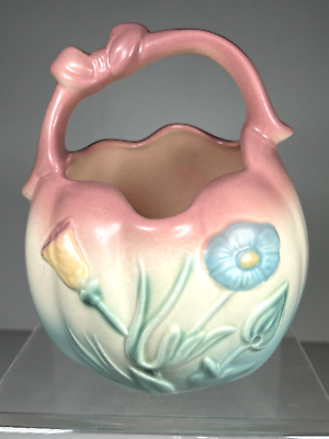 #ad Vintage Hull Art Pottery Ca. 1950. Bow Knot Basket Vase B25 6 1 2 $95.00