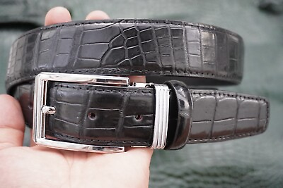 #ad Black Real Alligator Crocodile Belly Leather Skin Men#x27;s Belt W 1.3 inch #B61 $52.70