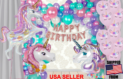 #ad 139pc COMPLETE 16ft Pearl Balloon Arch Garland SetUnicorn HAPPY BIRTHDAY PARTY $18.17