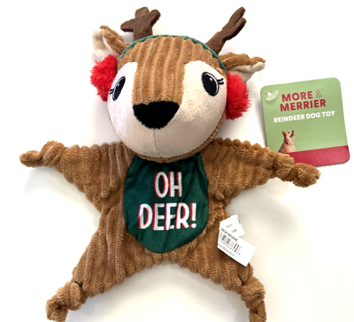 #ad More amp; Merrier Holiday Reindeer Flattie Toy Plush Dog Chew Squeaker Dog Toy $8.99