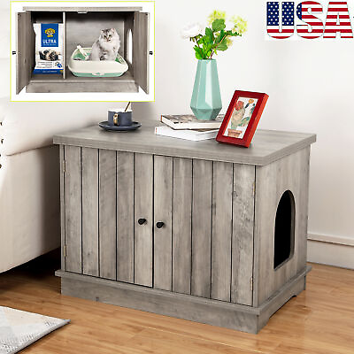 #ad Cat Litter Box Enclosure Cat House Side Table Hidden Cat Washroom Room Bench USA $135.99