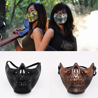 #ad Halloween Party Half Face Mask Airsoft Skull Mask Motorcycle A Skeleton Costume $7.65