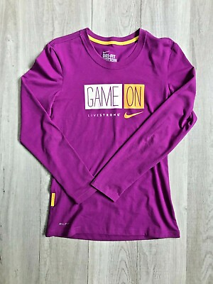 #ad Nike Womens S Shirt Long Sleeve Dri Fit Cotton Game On Purple $11.57