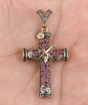 #ad CROSS SIMULATED RUBY .925 SILVER amp; BRONZE PENDANT #14958 $39.50