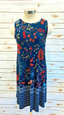 #ad LOFT Women Sleeveless Knee Length Floral Multi Colored Loose Fit Dress Sz Small $22.99