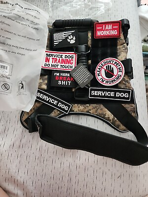 #ad large Tactical Camo Dog Harness with Tags Service Dog in Training Harness $29.99
