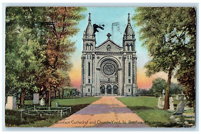 #ad 1907 St. Boniface Cathedral and Church Yard Manitoba Canada Postcard $7.12
