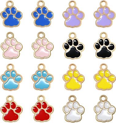 #ad 32PCS Enamel Alloy Bear Puppy Kitten Footprint Pendants Cute Animal Pet Cat Dog $8.69
