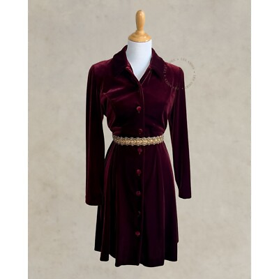 #ad Vintage Talbots Women Burgundy Red Wine Velvet A Line Shirt Dress Size 8P $68.00