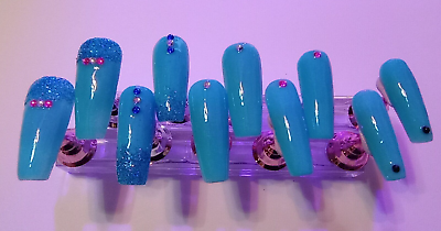 #ad Electric Blue Glow 18Pcs Handmade Press On Nails Party Nails Prom $12.00