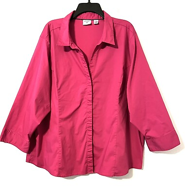 #ad RIDERS by Lee Easy Care Womens Sz 4X Fuchsia Pink Sleeve Blouse 3 4 Sleeve $16.88