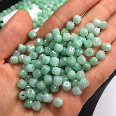 #ad 50pcs Natural Jadeite A Grade Jade Bead Tube Beads Accessories DIY Small Charms $88.00