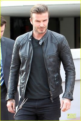 #ad David Beckham Genuine Lambskin Leather Jacket Men#x27;s Biker Motorcycle Soft Jacket $117.71