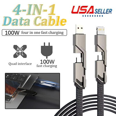 #ad 4 in 1 USB TYPE C Cable 100W Fast Charging Flat Braided Anti Tangle $8.99