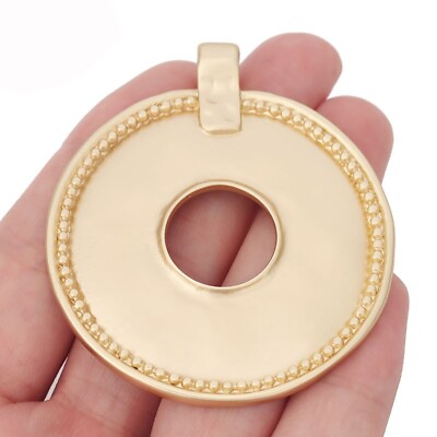 #ad 2 x Matte Gold Boho Large Hollow Open Round Charms Pendants for Necklace Making GBP 5.50