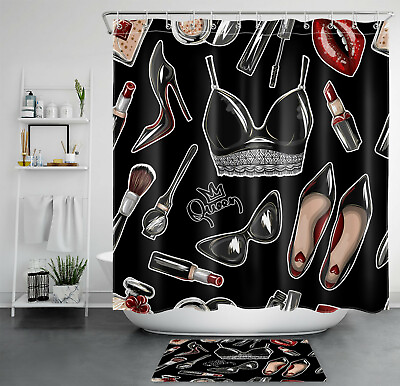 #ad High Heel Lipstick Fashion Shower Curtain Black White Bathroom Accessories Set $19.99