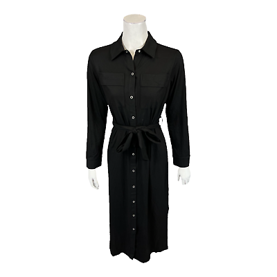#ad G.I.L.I. Women#x27;s Petite Solid Peached Knit Duster Dress Noir Black PM Size $20.00