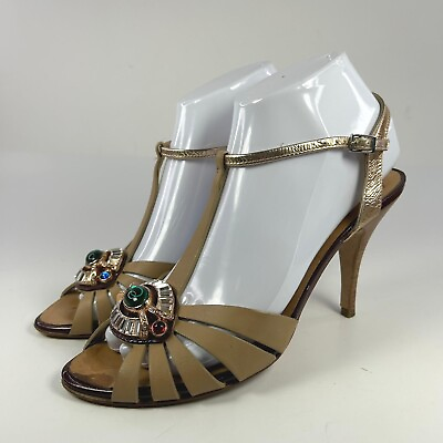 #ad Giuseppe zanotti Slingback heel shoes US 7 Chrystal Pearl Tan Gold Sandals $105.26