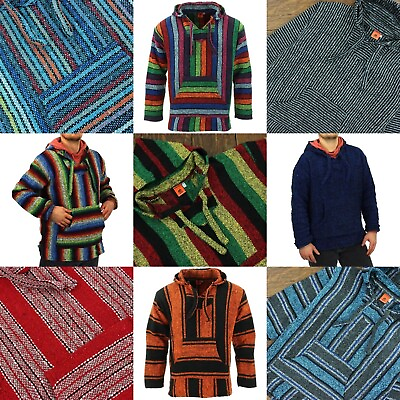 #ad Recycled Mexican Baja Jerga Hoody Sweatshirt Jacket Hooded Warm Hippy $65.06