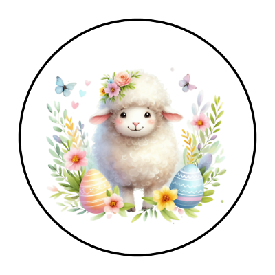 #ad 30 Easter sheep lamb envelope seals stickers labels tags round $2.98