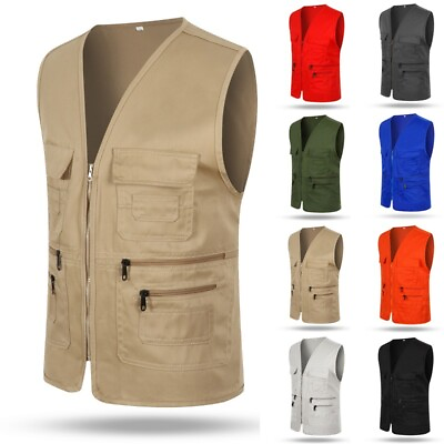 #ad Mens Traveler Outdoor Vest Jacket Sleeveless Multi Pocket Fishing Waistcoats $26.29