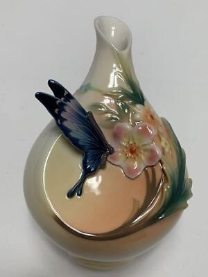 #ad Franz Flower amp; Butterfly Sculptured Porcelain Small Flower Vase Multicolor w Box $159.00