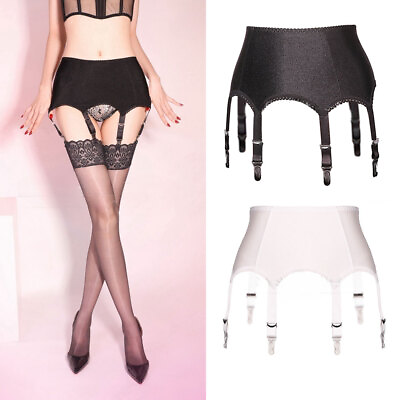 #ad Retro Glossy Lace Trim Garter Belt with 6 Adjustable Metal Clips Suspender $14.25