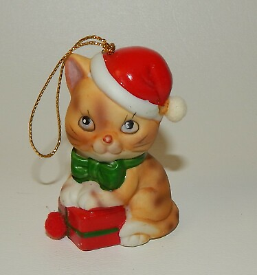 #ad Vintage JSNY Porcelain Cat Kitten Bell Christmas Ornament $9.99