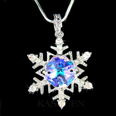 #ad AB SNOWFLAKE made with Swarovski Crystal flower Holiday Xmas bridal Necklace New $60.00